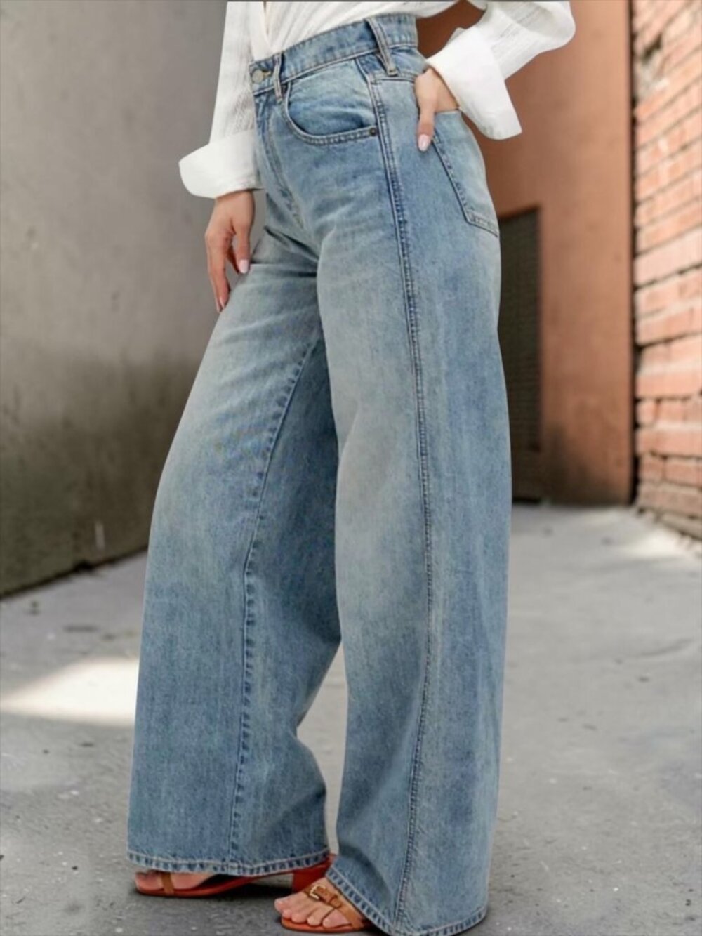 Free People We The Free CRVY Gia Wide Leg Jeans 35 Blue Bell